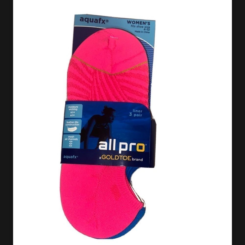 𝅺ALL Pro Aquafx Women Sport No Show Socks 4-10 3 pack